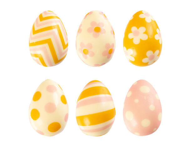 Sjokoegg pastell gul & rosa 3D - 96stk 2,4 x 3,8cm 