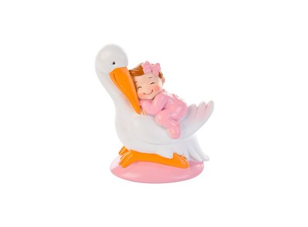 Dåpsfigur jente på stork - 6stk H9,5cm 