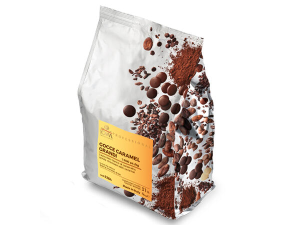 Sjokoladedråper karamell XL - 4kg Bakefast, 1.700 stk/kg ~ 0.6g stk 