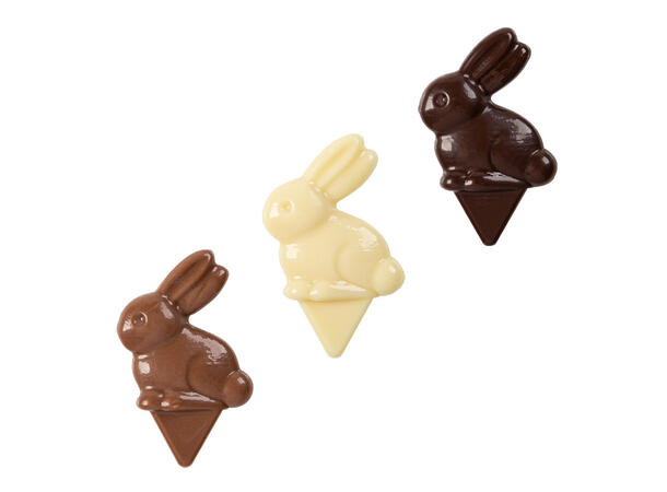 Hare i sjokolade ass. - 90stk 5,2 x 3,3cm - Hvit/melk/mørk 