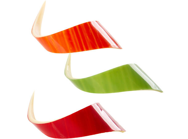 Krøll hvit sjokolade 9cm - 69stk Assortert - oransje, rød, grønn 