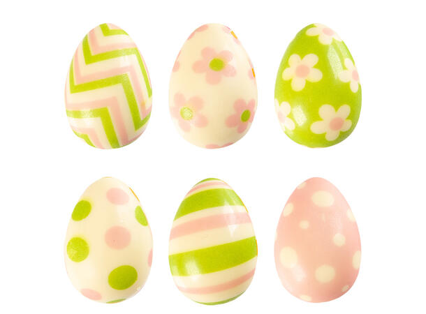 Sjokoladeegg grønn/rosa 3D - 96stk 3,8 x 2,4cm 
