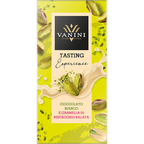 Vanini salt pistasj Hvit sjokolade med saltede pistasjbiter