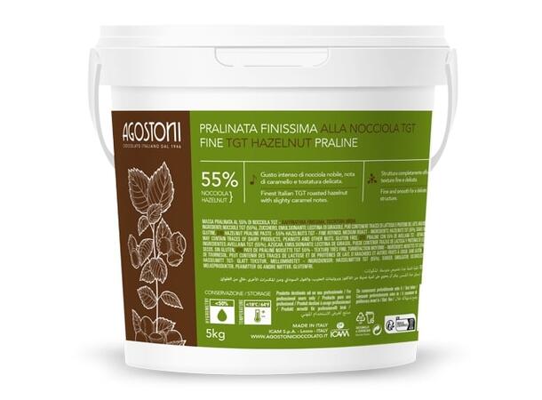 Hasselnøttpraline krem 55% TGT - 5kg Intens hasselnøttsmak, hint av karamell 