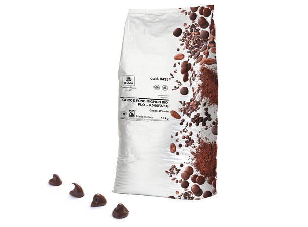 Sjokoladedråper 45% økologisk - 15kg Bakefast, FT, 9.000 stk/kg ~ 0.11g stk 