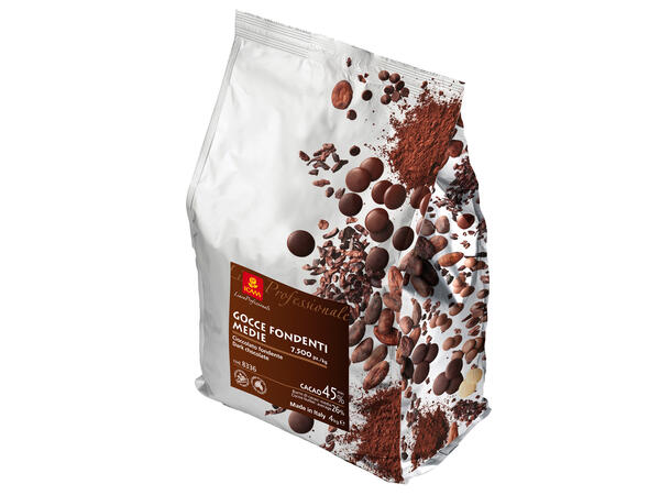 Sjokoladedråper 45% stor - 4kg Bakefast, 7.500 stk/kg ~ 0.13g stk 