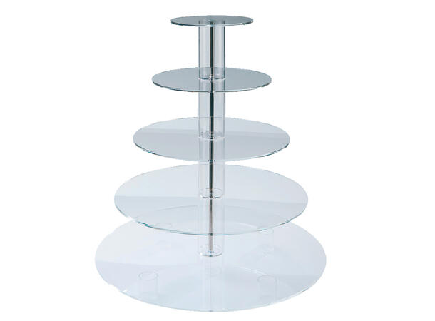 Kakestativ pleksiglass 5 etasjer Ø50-42-34-26-18 cm 